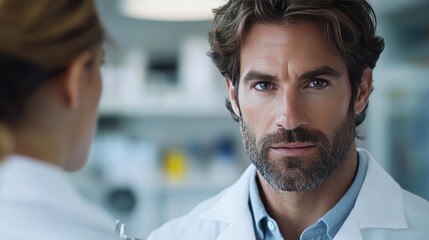Fototapeta premium Focused male doctor in a clinical setting
