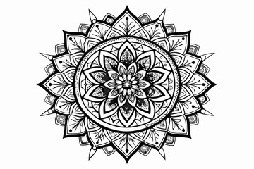 Abstract mandala art outline circular basic design spiritual round vector element. A black and white mandala with a white design that says mandalas

