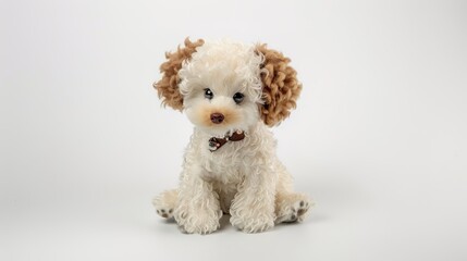 An incredibly cute toy poodle sitting gracefully on a pristine white background, exuding charm and cuteness. A captivating sight of a tiny and endearing pet.