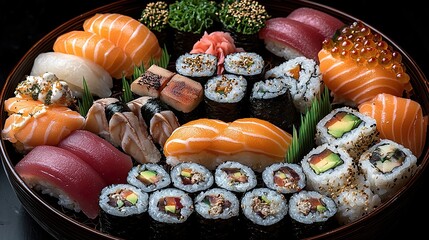 Assorted sushi on a plate, fresh  