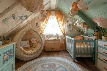 Dreamy Heights: Tiny Nursery with Whimsically Ceiling-Hung Cradles