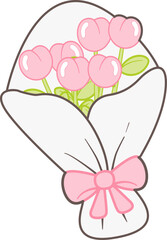 Bouquet of Pink Tulips with Ribbon