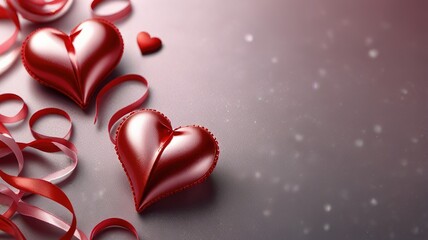 Valentines Decoration Ribbon Shaped Hearts On Shiny Background