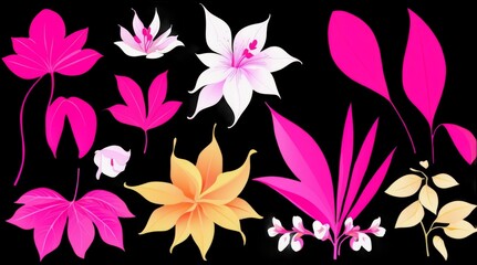 Vibrant High-Detail Botanical Floral Elements for Creative Design Projects