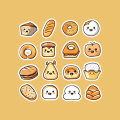 collection of cute vector bread stickers