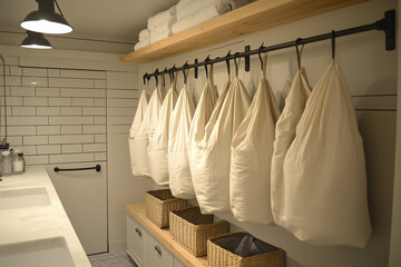 Laundry Made Easy: Modest Utility Room with Hanging Laundry Bags
