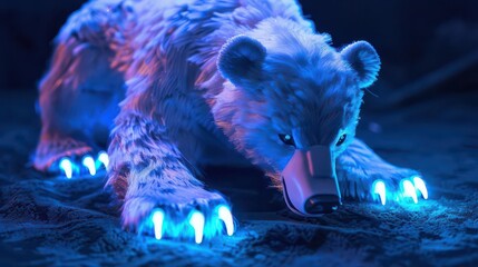 A stylized bear with glowing claws, set in a dark, atmospheric environment.