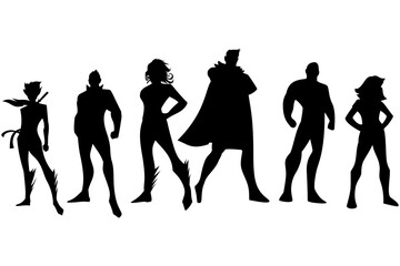 Fototapeta premium Superhero silhouette set. Powerful poses, ideal for comics, design, and creative projects