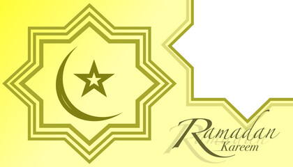 Ramadan Kareem design with crescent, star, and frame. Islamic holy month greetings
