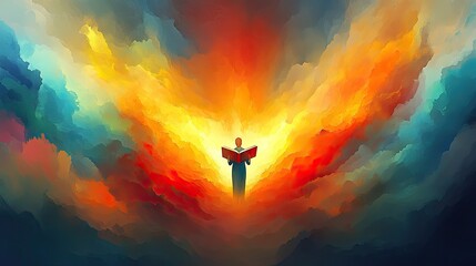 Fototapeta premium Enlightenment through reading amidst vibrant clouds