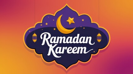 Fototapeta premium Ramadan Kareem greeting with crescent moon and stars