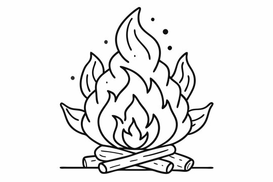 recommend clip art: burning wood outline coloring book page line art drawing. Campfire vector illustration line art. Camping bonfire sign hand drawn sketch art
                    
                    