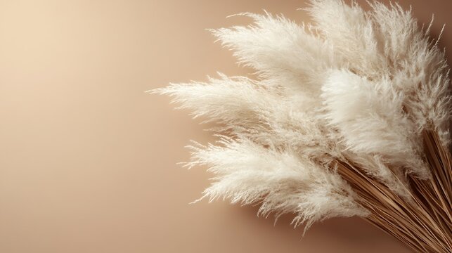 Pampas grass bouquet, beige background, minimalist design, home decor