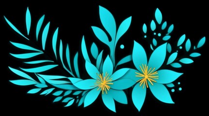 Fototapeta premium Vibrant Botanical Elements with Detailed Floral Designs and Lush Foliage