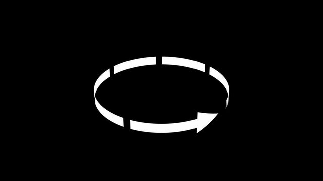 3D white arrow rotating in a circle in a seamless loop, alpha channel
