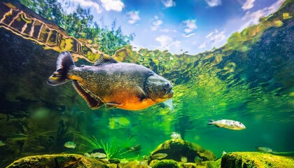 水中で泳いでいる1匹のピラニア