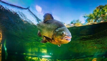 水中で泳いでいる1匹のピラニア