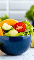 Vibrant fresh salad bright blue bowl healthy eating. AI Generated