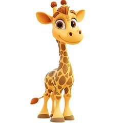 Obraz premium Cute cartoon giraffe, happy expression, white background, children's book illustration