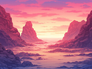 Naklejka premium Coastal Sunset - Dramatic Pink and Purple Hues