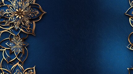 Elegant gold floral border on dark blue background; invitation design