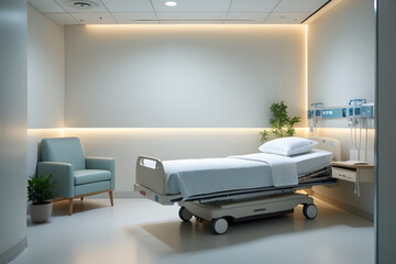 Empty patient room in hospital for healthcare service background