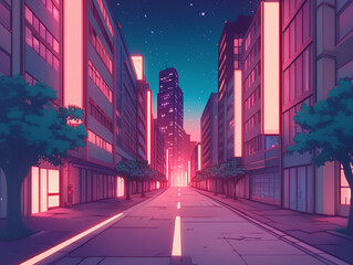 Neon City Street at Night
