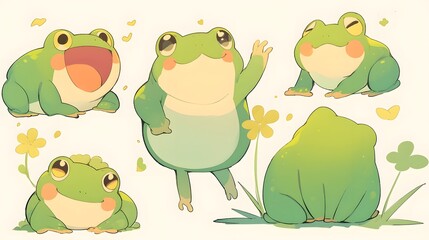 Obraz premium Cute frog character in anime style, joyful and expressive