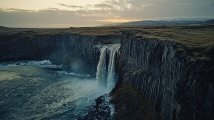 Majestic Hengifoss Waterfall in Iceland: A Breathtaking Cascade Plunging from Basalt Cliffs