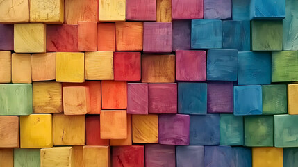Colorful Wooden Blocks in Rainbow Gradient with Unique Textures