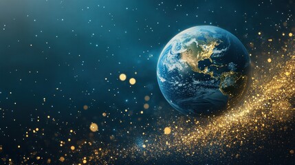 Obraz premium Earth in space with golden stardust.