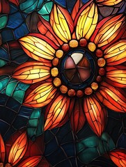 Vibrant Stained Glass Sunflower Warm Light. AI Generated