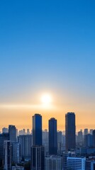 Fototapeta premium Golden sunrise illuminates towering city skyline. AI Generated