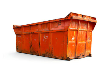 Rusty Orange Dumpster: Metal Container, Waste Disposal, Recycling Bin, Construction Debris, Industrial Equipment, Heavy-Duty, Outdoor Storage, Urban Landscape, Site Clearance, Waste Management