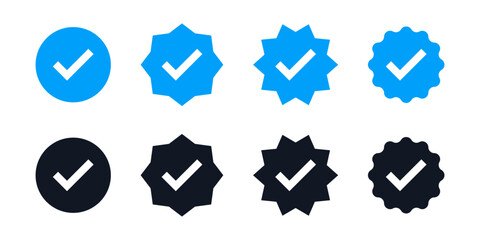 Verified badge icon tick symbol vector approved check mark icon. black blue checkmark icons - Certificate badge Quality certify icon