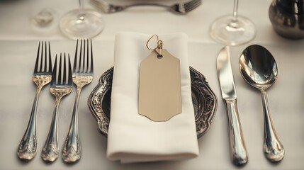 Elegant Table Setting With Blank Place Card