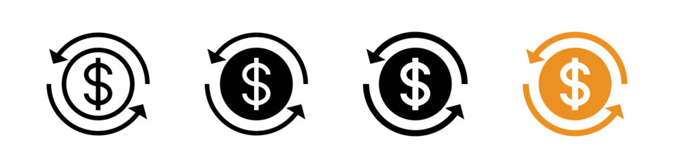 Dollar icon symbol currency black sign, money transfer icon, Coin flat icon logo. refund money vector icons