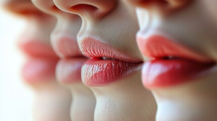A clean grid of lips with sharp focus, soft dewy appearance, natural pink tones, and subtle differences in fullness against blurred backgrounds.