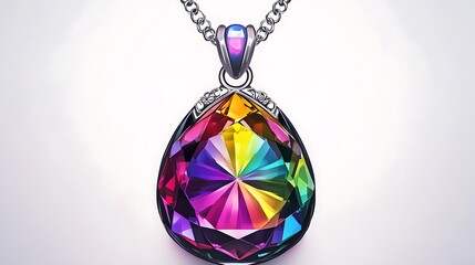 Stunning gemstone pendant with bright colors, vector illustration, high-resolution on a white background, professional color grading,
