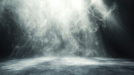 Fototapeta premium Smoky Stage Spotlight, Mystical Atmosphere, Dramatic Lighting, Dark Background, Grey Floor, Abstract Image