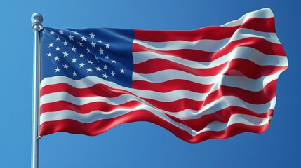 Obraz premium American Flag Waving in Blue Sky