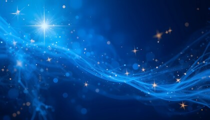 Obraz premium Sparkling Golden Stars on a Flowing Blue Background: A Magical Night-Themed Abstract Design