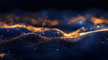 Obraz premium Abstract dark blue and gold particle wave background.