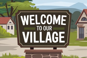 Fototapeta premium Welcome sign greets visitors to a charming village scene
