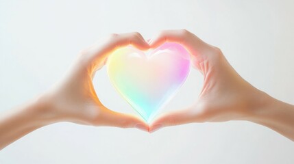 Fototapeta premium Pastel rainbow heart held gently in hands.