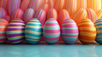 Obraz premium Striped colorful Easter eggs with a bright festive background