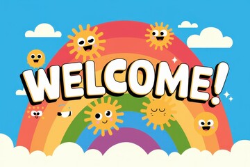 Cheerful Sun Characters Welcome Rainbow Design