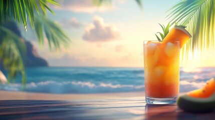 Tropical sunset beach cocktail.