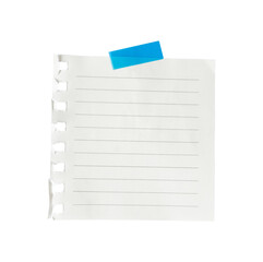Blank note paper with blue duct tape isolated on white background