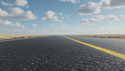 Naklejka premium Endless Asphalt Road Under a Blue Sky: A Journey Ahead